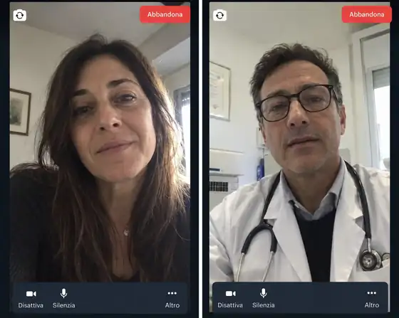 Esempio di televisita su smartphone: paziente e medico in videochiamata