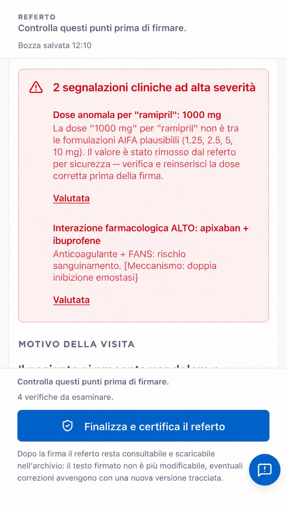Refertius segnala verifiche cliniche ad alta severità prima della firma del referto